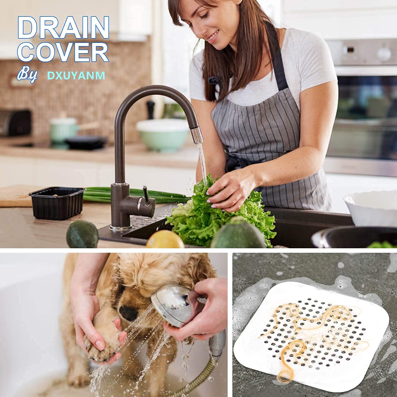 Premium Silicone Hair Catcher for Shower & Sink Drain - Bathtub Drain Cover, Square Drain Stopper for Tub, Kitchen & Bathroom (Coral Red) - Prevent Clogs & Keep Pipes Clean for Hassle-Free Drainage