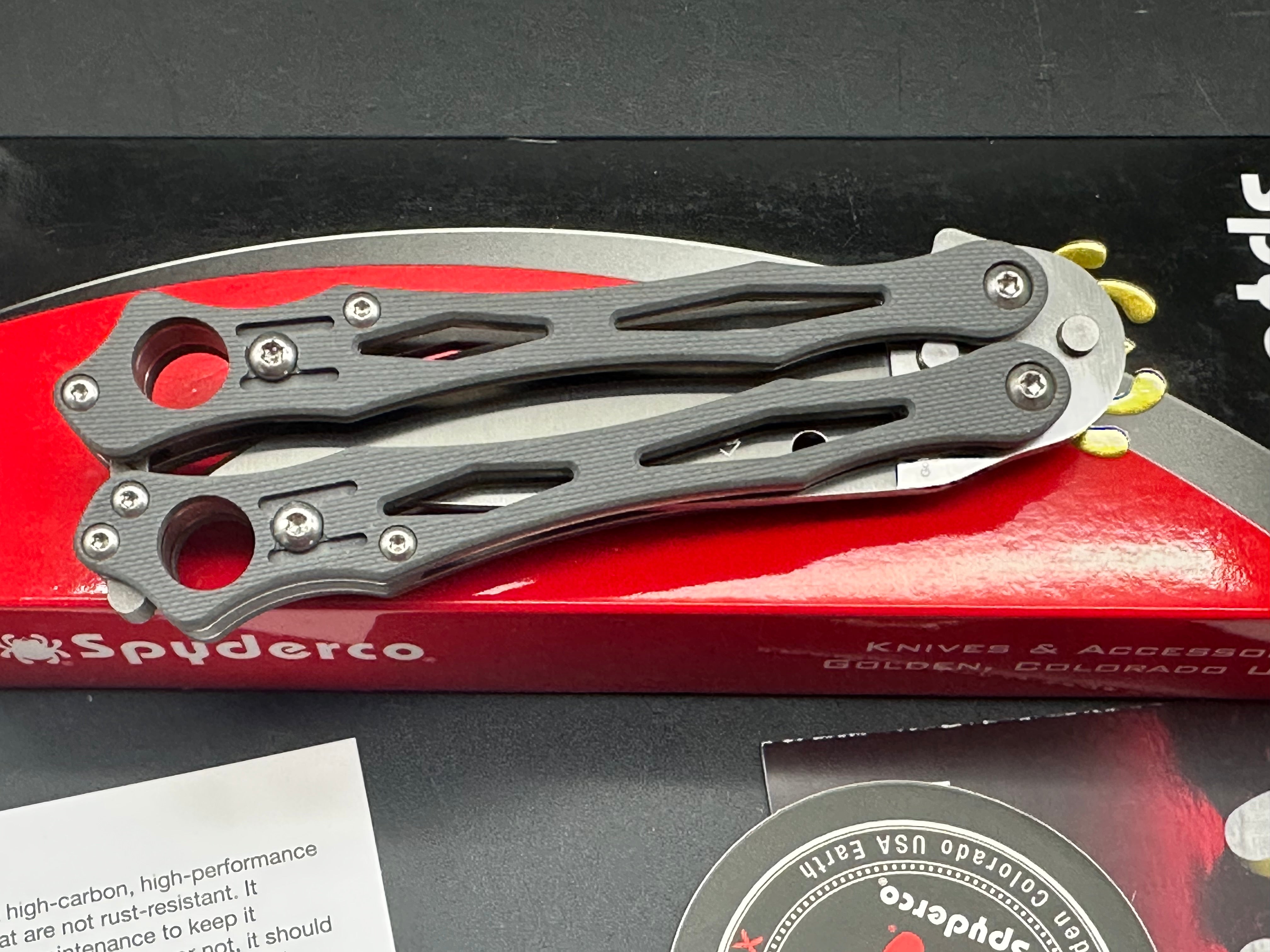 Spyderco SmallFly 2 Folding Butterfly Knife - Gray G10 Handle, 3.4