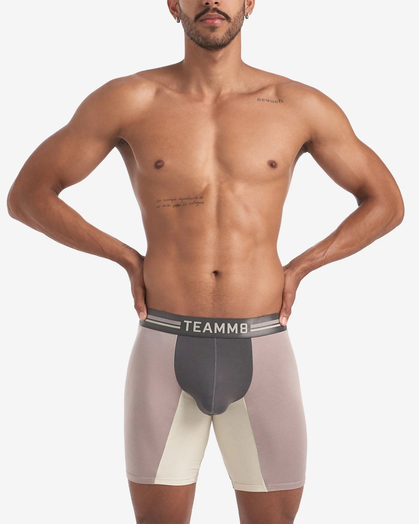 Teamm8 Bamboo Sports Boxer Briefs for Men - Soft Modal Mink Grey Underwear - Comfortable for Running, Gym & Daily Wear