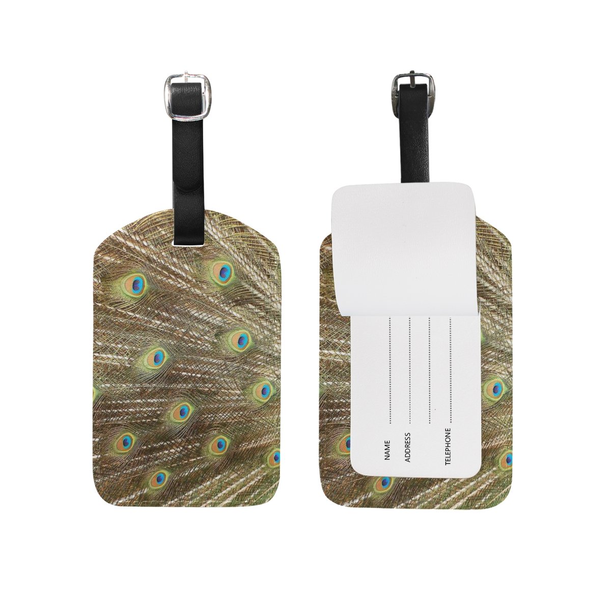 Peacock Feather Luggage Tags - Travel ID Cover for Suitcases & Bags