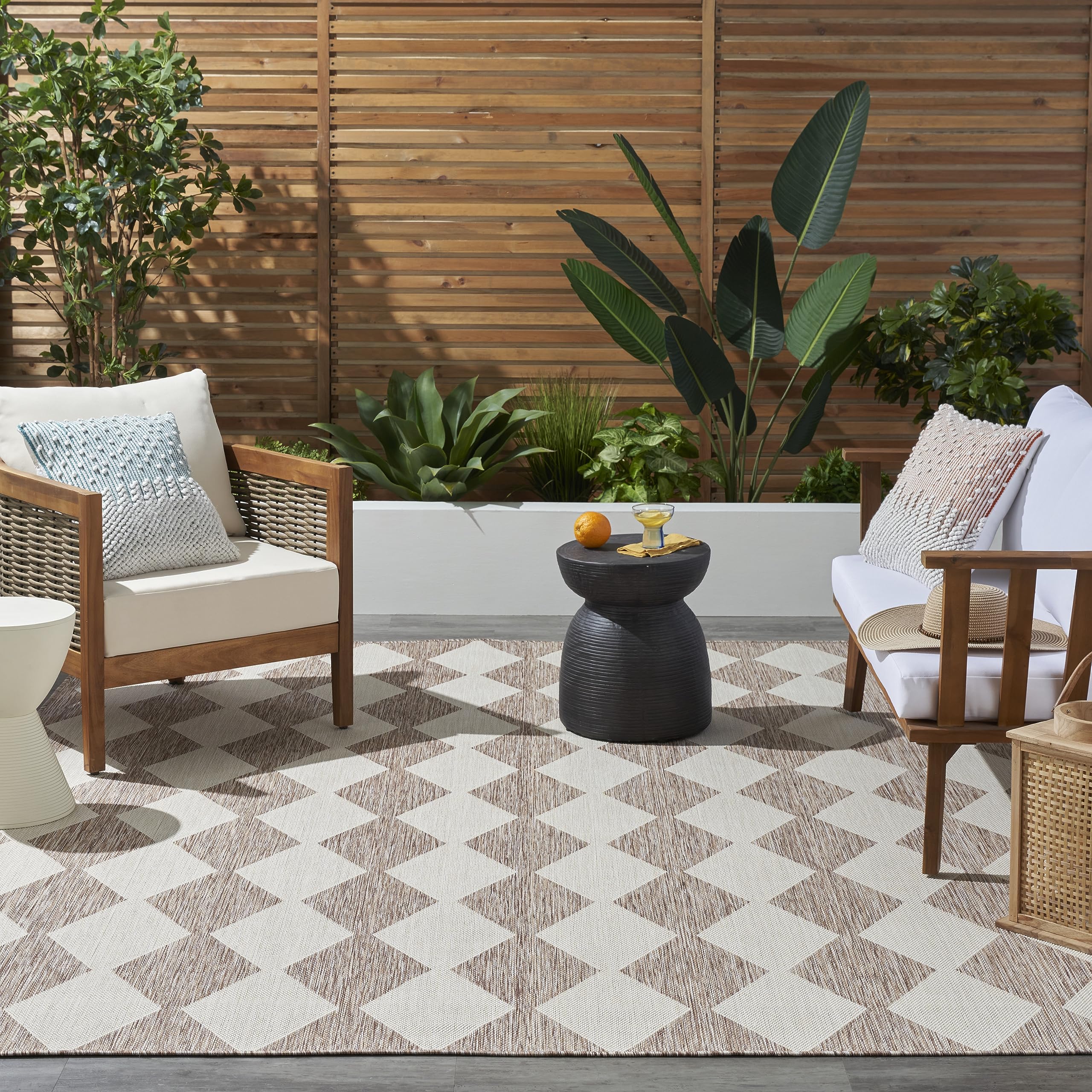 Nourison Positano 5' x 7' Indoor/Outdoor Area Rug - Beige, Easy to Clean, Non-Shedding for Bedroom, Living Room, Dining Room | Perfect for Backyard, Deck & Patio Use (5x7)