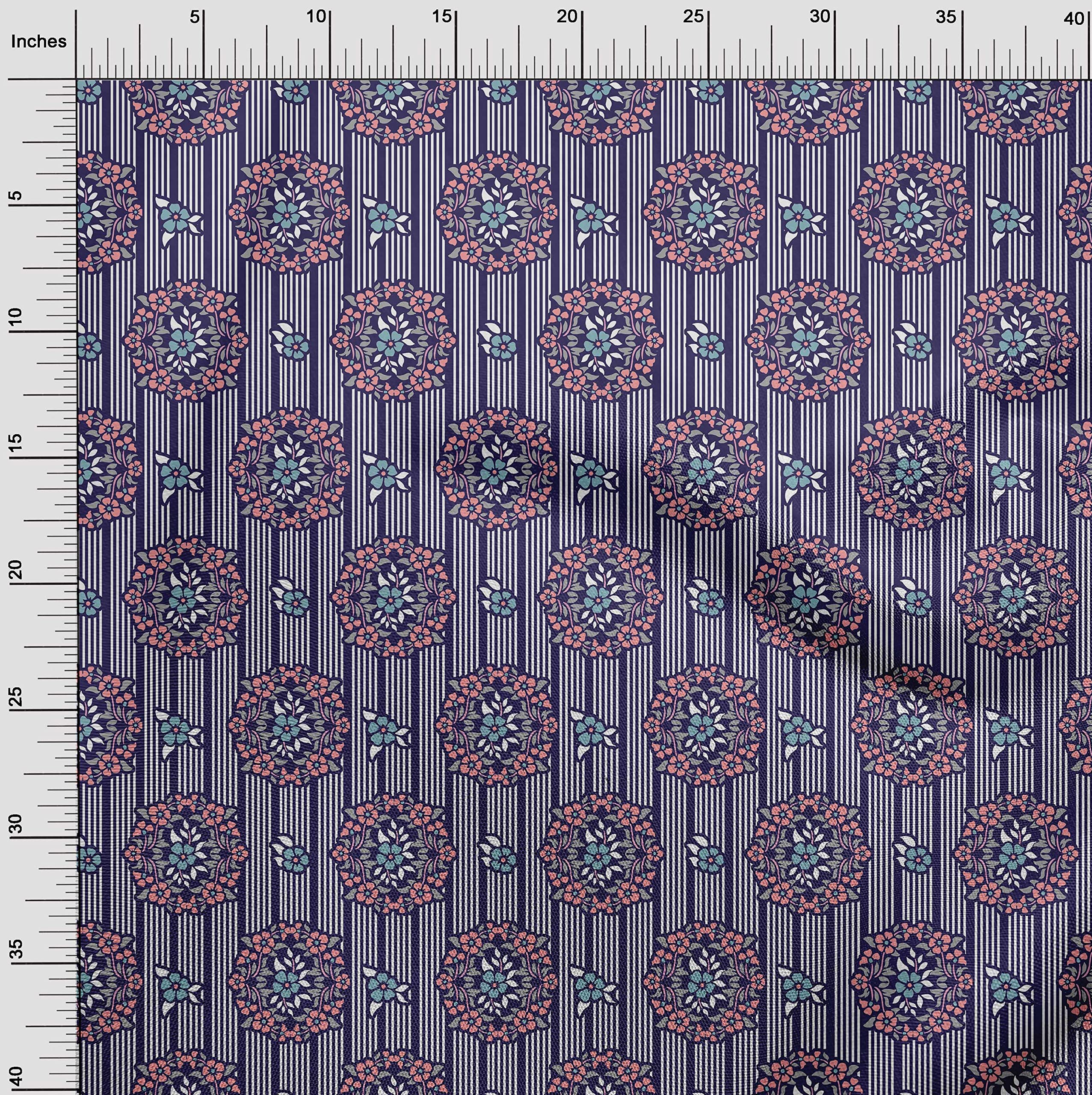 oneOone Polyester Spandex Floral Print Fabric - 56 Inch Wide Blue Dress Material by The Yard (342) | Perfect for DIY Dresses, Skirts, and Home Decor Projects