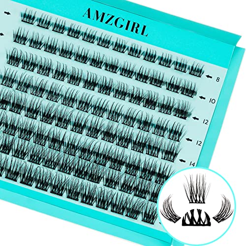 AMZGIRL 96pcs Natural DIY Eyelash Extension Kit - Wispy Cluster Lashes with Thin Band & Soft Texture (AQUARIUS-C-8-16mix) for Home Use, Professional Salon Look | Perfect for Weddings, Parties & Daily Makeup