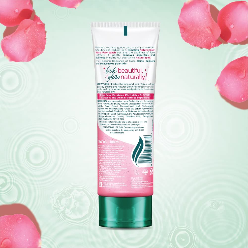 Himalaya Natural Glow Rose Face Wash - 100ml for Radiant Skin | Gentle Cleanser with Rose Extracts | Perfect for Daily Skincare Routine & Sensitive Skin Care