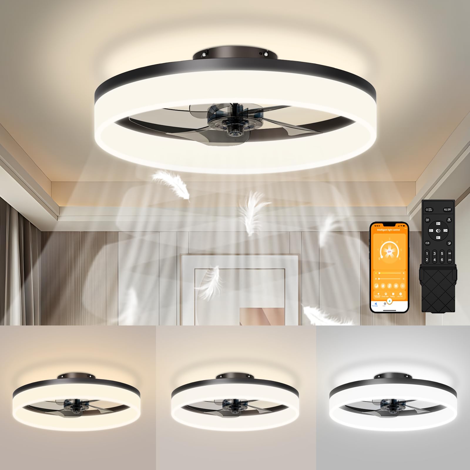 Low Profile Ceiling Fan with Lights - 19.7