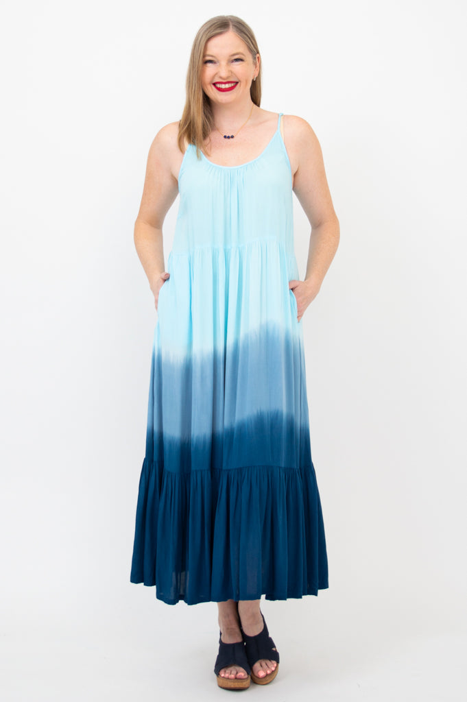 Boha Dress - Turquoise Dip Dye Boho Chic Maxi Dress for Women | Perfect for Beach Vacations, Summer Parties & Boho Fashion Lovers
