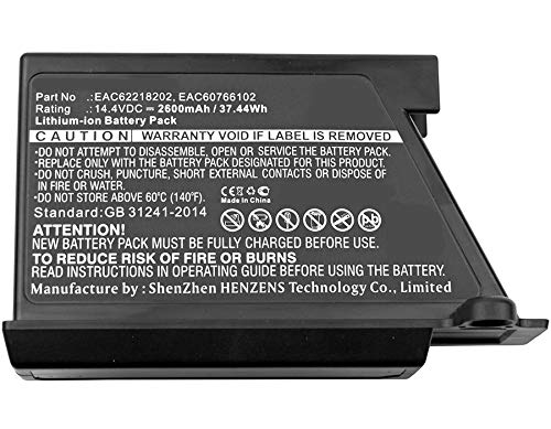 Synergy Digital 14.4V 2600mAh Li-ion Replacement Battery for LG VR1125RS Vacuum Cleaner - Compatible with LG B056R028-9010, EAC60766101, EAC60766102 Models | Ultra High Capacity Battery for Deep Cleaning Homes & Pet Hair Removal