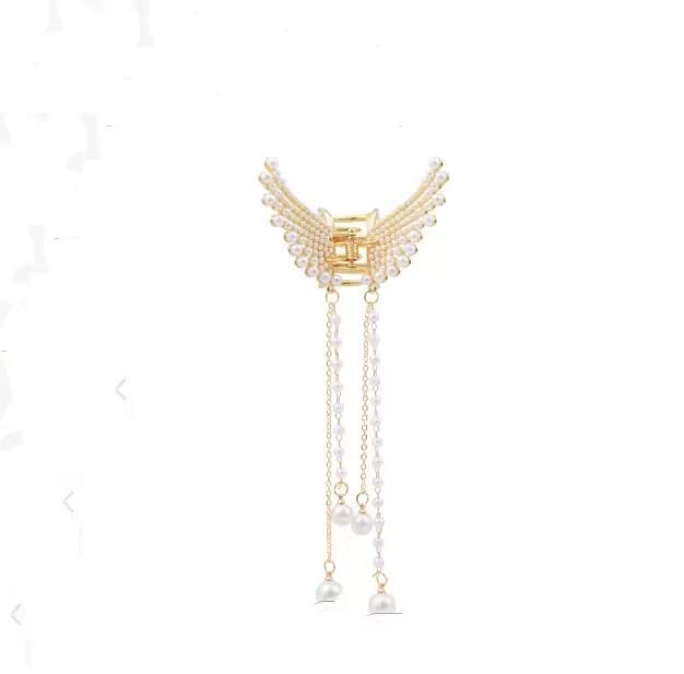 Elegant Thick Fancy Half Bun Hair Clips with Butterfly Pearl Tassel - Gold Plated Women's Hair Accessories for Parties, Weddings & Special Occasions
