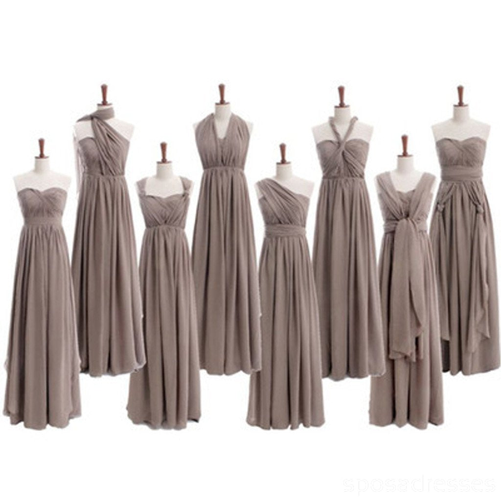 Elegant Convertible Chiffon Gray Long Bridesmaid Dresses - WG68 | Perfect for Weddings, Parties & Formal Events