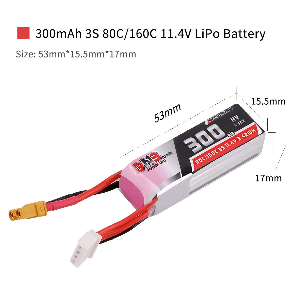 GAONENG 11.4V 300mAh 3S HV LiPo Battery 80C/160C with XT30 Connector for FPV Racing Drones - High Performance RC Drone Battery Pack (2PCS) - Perfect for FPV Quadcopters, Mini Drones and RC Airplanes