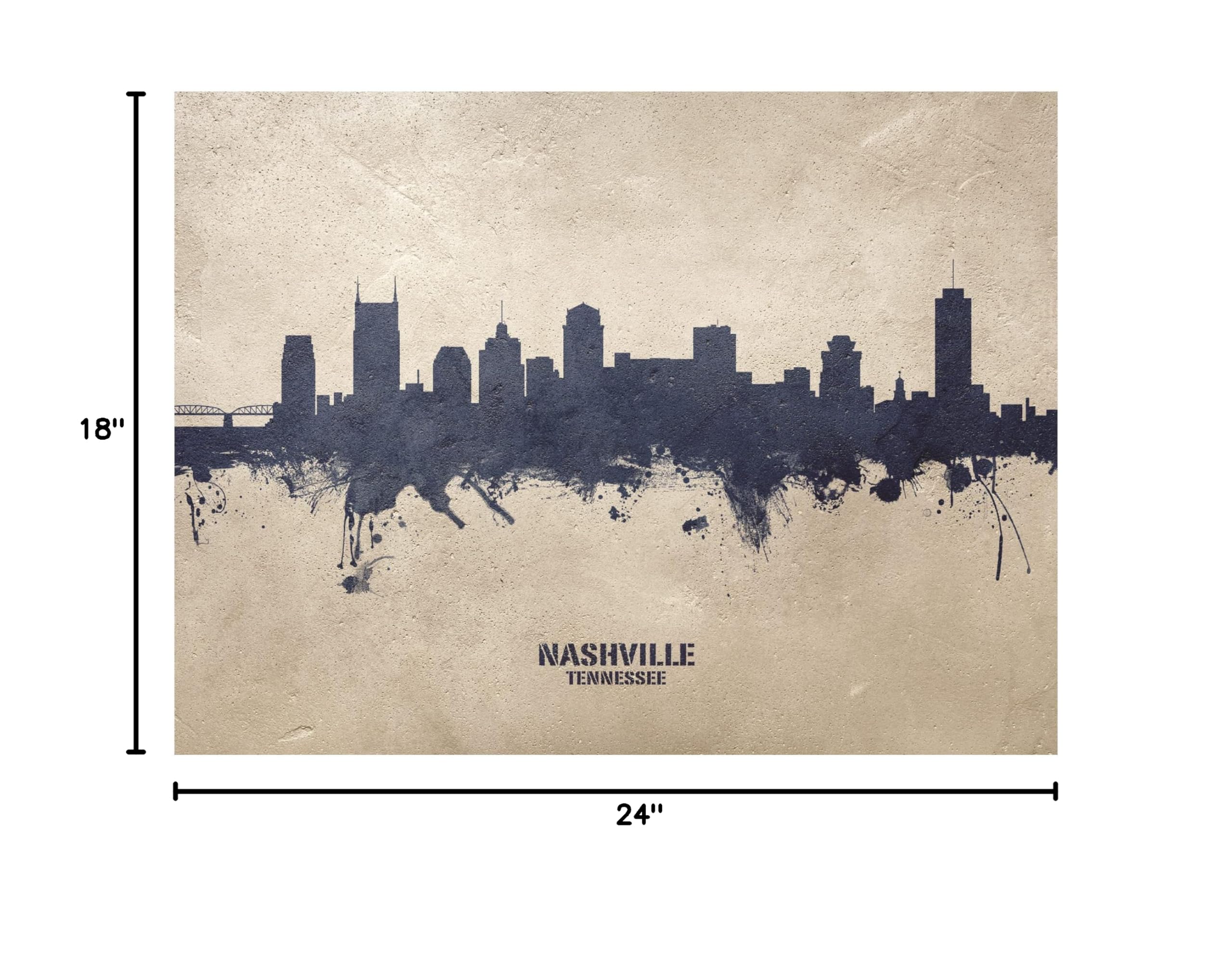Michael Tompsett Nashville Tennessee Skyline Concrete Canvas Art Print - Modern Cityscape Wall Decor for Living Room, Office & Bedroom