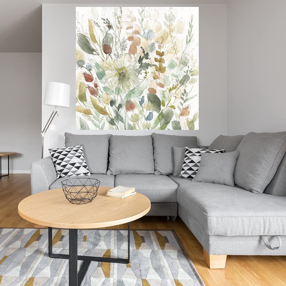 Botanical Wall Art Canvas - 22x22 Inch Floral Linen Print by Artist Carol Robinson | Wildflower Garden Decor for Bathroom, Bedroom & Living Room | Nature-Inspired Home Decor