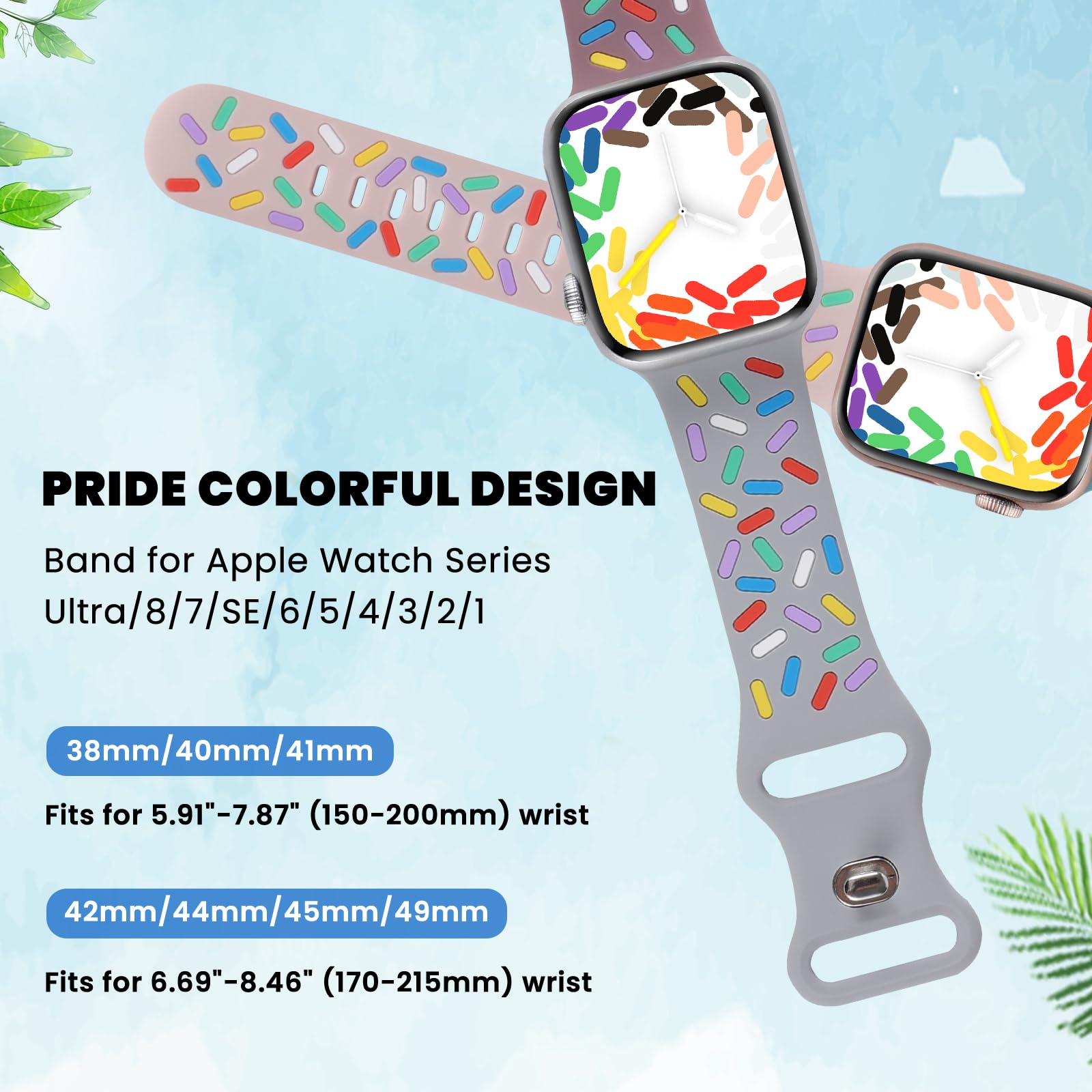 Sport Silicone Bands for Apple Watch 38mm 42mm 40mm 44mm 41mm 45mm 49mm - Soft Pride Edition Replacement Strap Compatible with iWatch Series 9/8/7/SE/6/5/4/3/2/1/Ultra - Comfortable Wristband for Women & Men - Perfect for Gym, Running & Everyday Wear