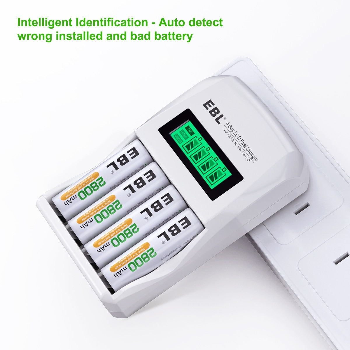 EBL Smart Battery Charger for AA AAA Ni-MH Ni-CD Rechargeable Batteries - Fast Charging with LCD Display for Home, Office, and Travel Use