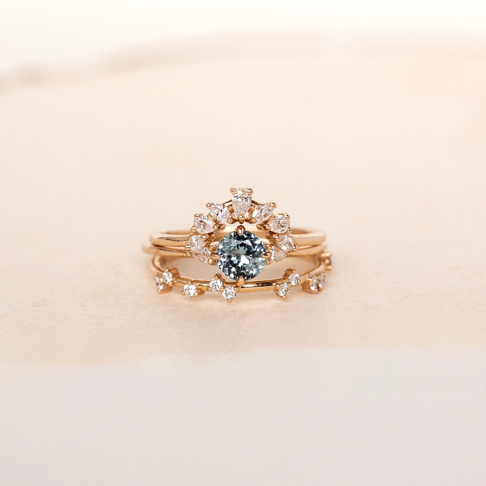 Unique 14K Yellow Gold Ring with Sky Blue Sapphire - Connected Souls Collection | Perfect for Engagements, Anniversaries & Special Occasions