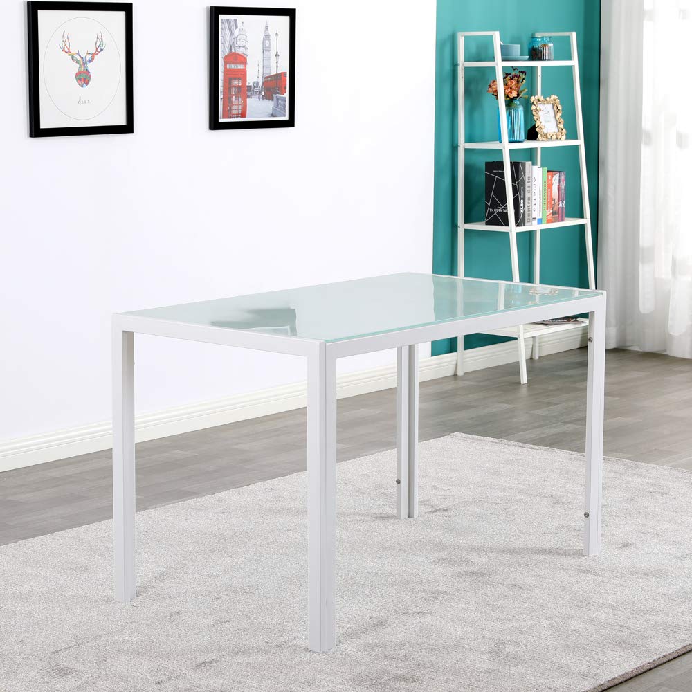 Modern Glass Dining Table - 6-Person Rectangular Kitchen Table with Tempered Glass Top & Sturdy Iron Frame, Easy Assembly (47.24