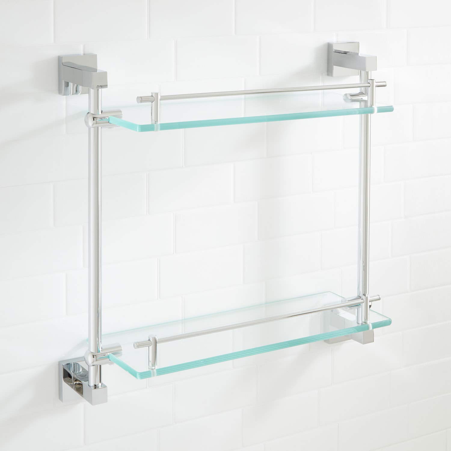 Signature Hardware 295819 Albury 17-Inch Chrome Bathroom Glass Shelf - Modern Bathroom Storage for Shower, Vanity & Spa Organization
