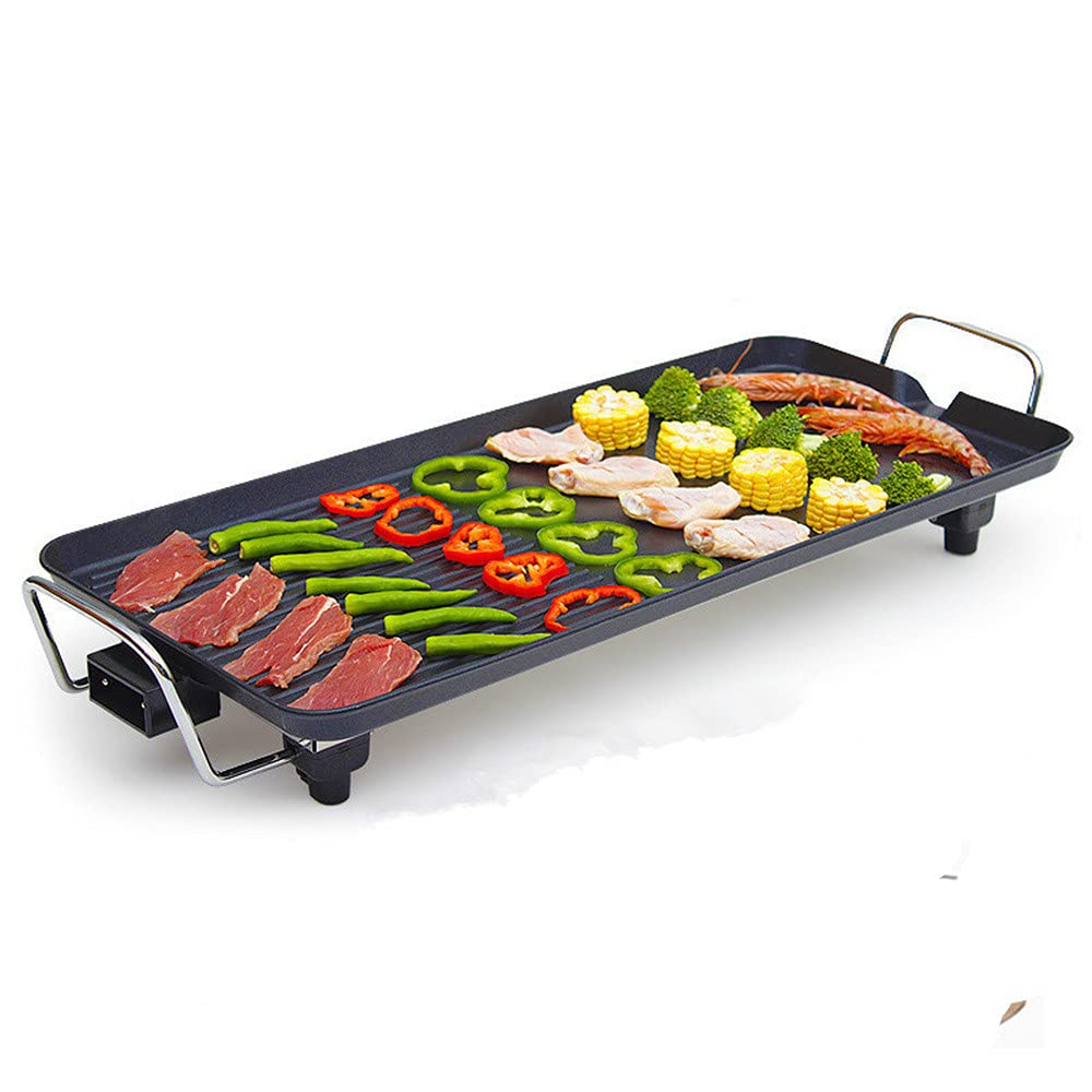 Electric Griddle Grill - Non-Stick Smokeless BBQ Pan with 5-Level Temperature Control, Waterproof Coating for Indoor/Outdoor Use (48x28cm) - Perfect for Family Gatherings, Camping Trips & Backyard Parties