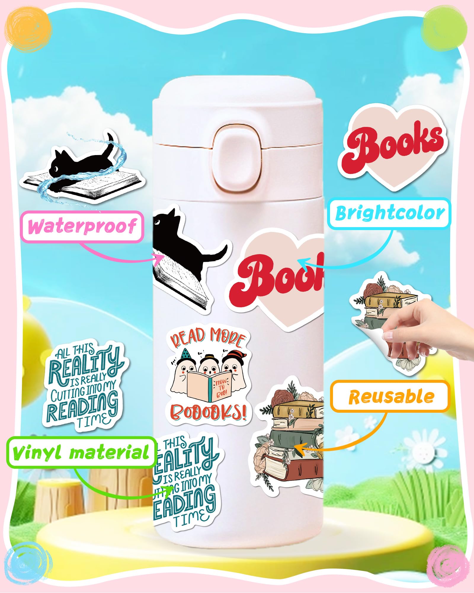 Greingways 300 PCS Book Stickers for Kindle & Ebook Cases - Waterproof Bookish Stickers for Laptops, Water Bottles - Perfect Book Lover Gifts for Adults, Teens, Girls & Kids - Great for Reading Accessories & School Supplies