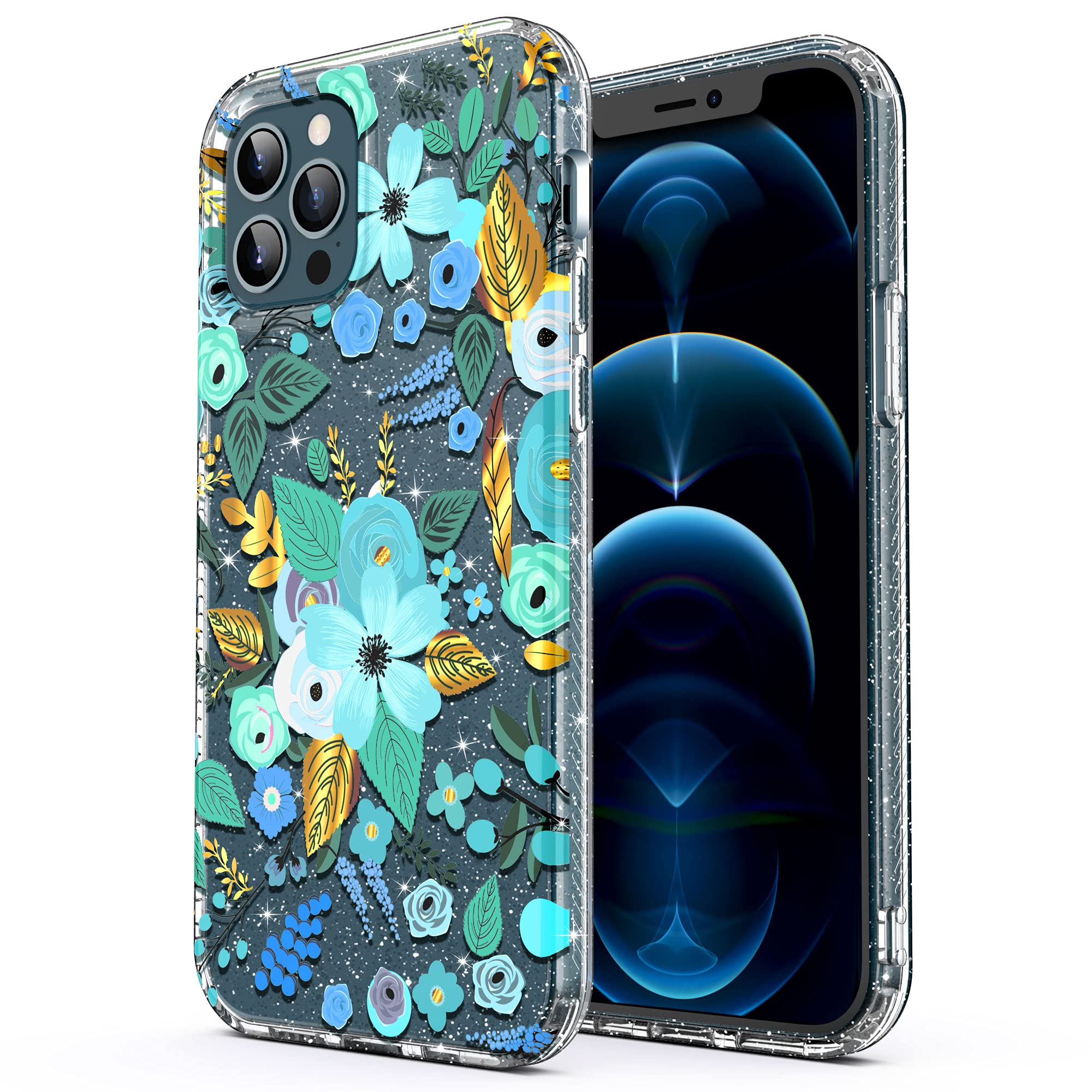 ULAK Glitter Sparkly Flower Soft TPU Bumper Case for iPhone 12 Pro Max (6.7 inch) - Protective Phone Cover for Women & Girls, Floral Design - Perfect for Everyday Use, Gift Giving & Fashion Accessories