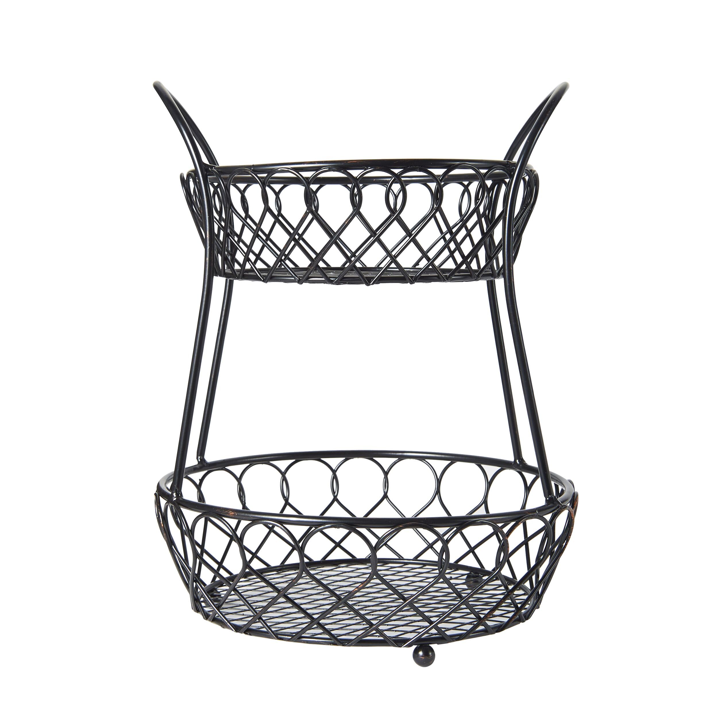 Mikasa Loop and Lattice Wire Basket - Antique Black Kitchen Storage Organizer for Fruits, Vegetables, Bread | Perfect for Pantry, Countertop, and Farmhouse Decor