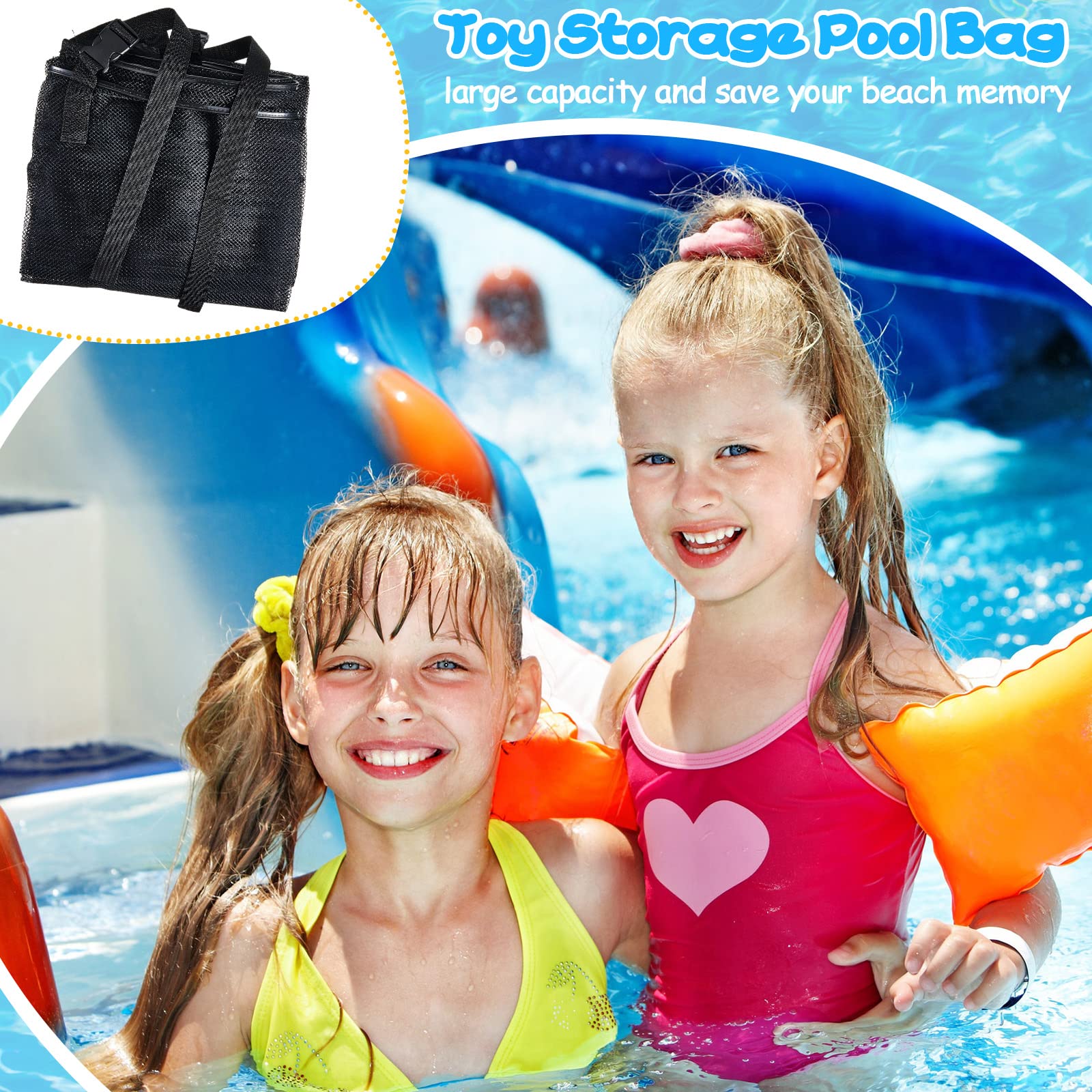 Shappy Large Black Rectangular Plastic Pool Toy Storage Bag - Foldable Hanging Net Organizer for Swim Accessories, Quick Dry & Easy to Clean - Perfect for Beach, Poolside, and Water Park Use