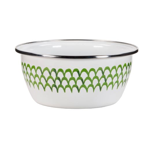 4-Piece Green Scallop Edge Enamel Bowls Set - Durable Ceramic Coated Cereal & Salad Serving Bowls - Perfect for Breakfast, Picnics, and Farmhouse Kitchen Decor