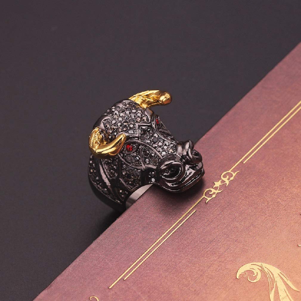 PikaLF Men's Cubic Zirconia Bull Skull Ring with Red Eyes - Punk Animal Jewelry for Men & Boys - Taurus Constellation Amulet, Biker Tribal Style Ring - Perfect for Gifts, Biker Events, and Punk Fashion Accessories