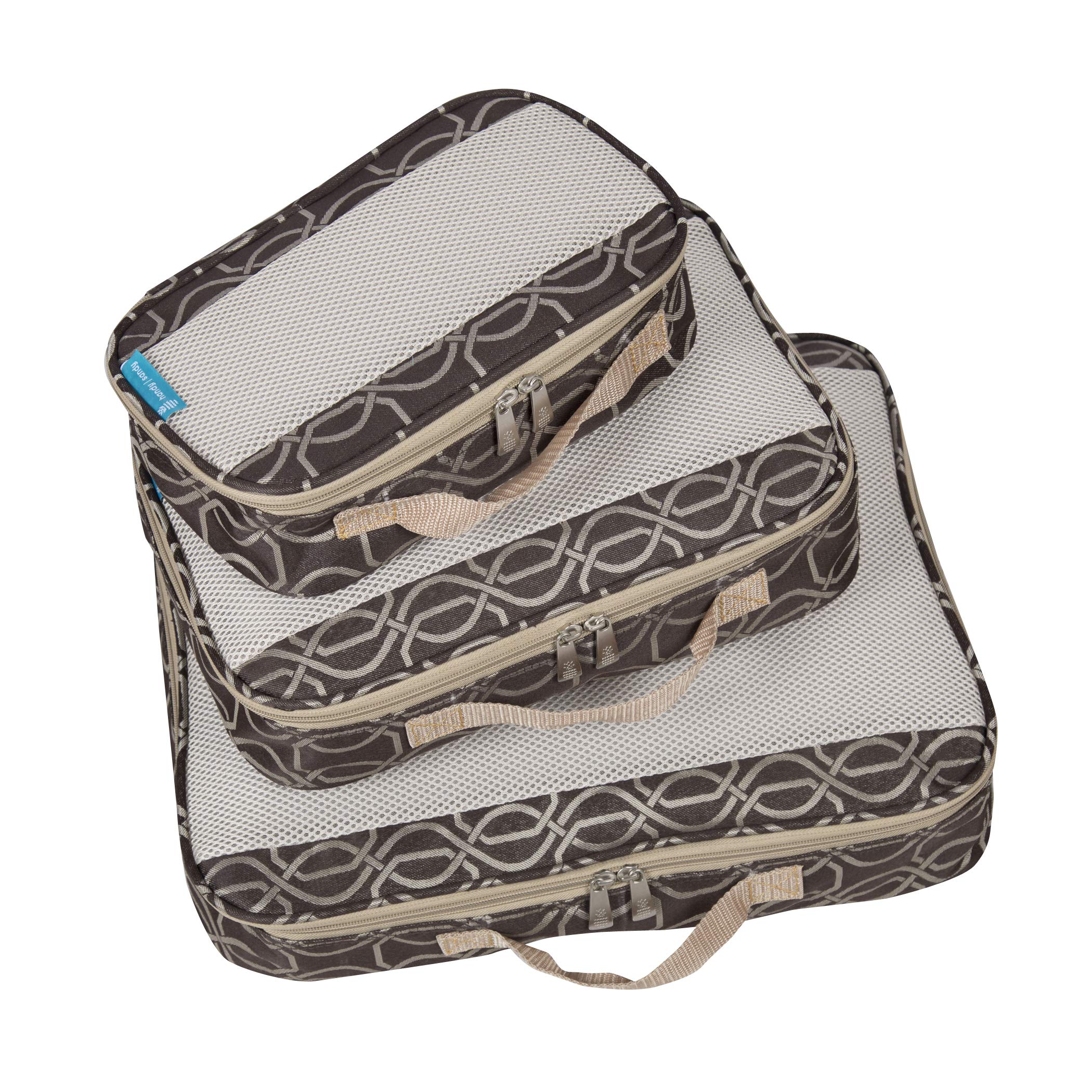 Premium 5-Piece Travel Packing Cubes Set - Luggage Organizer with Fleur De Lis Design (Brown) - Perfect for Business Trips, Vacations & Backpacking