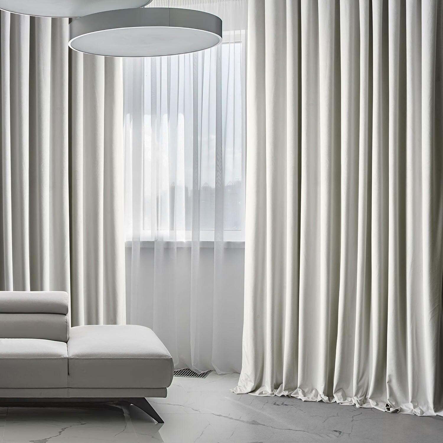 Misty White Extra Wide Signature Plush Velvet Blackout Curtains for Bedroom & Living Room - Noise Reducing Thermal Insulated Drapes for Hotels, Home Theater, and Nursery
