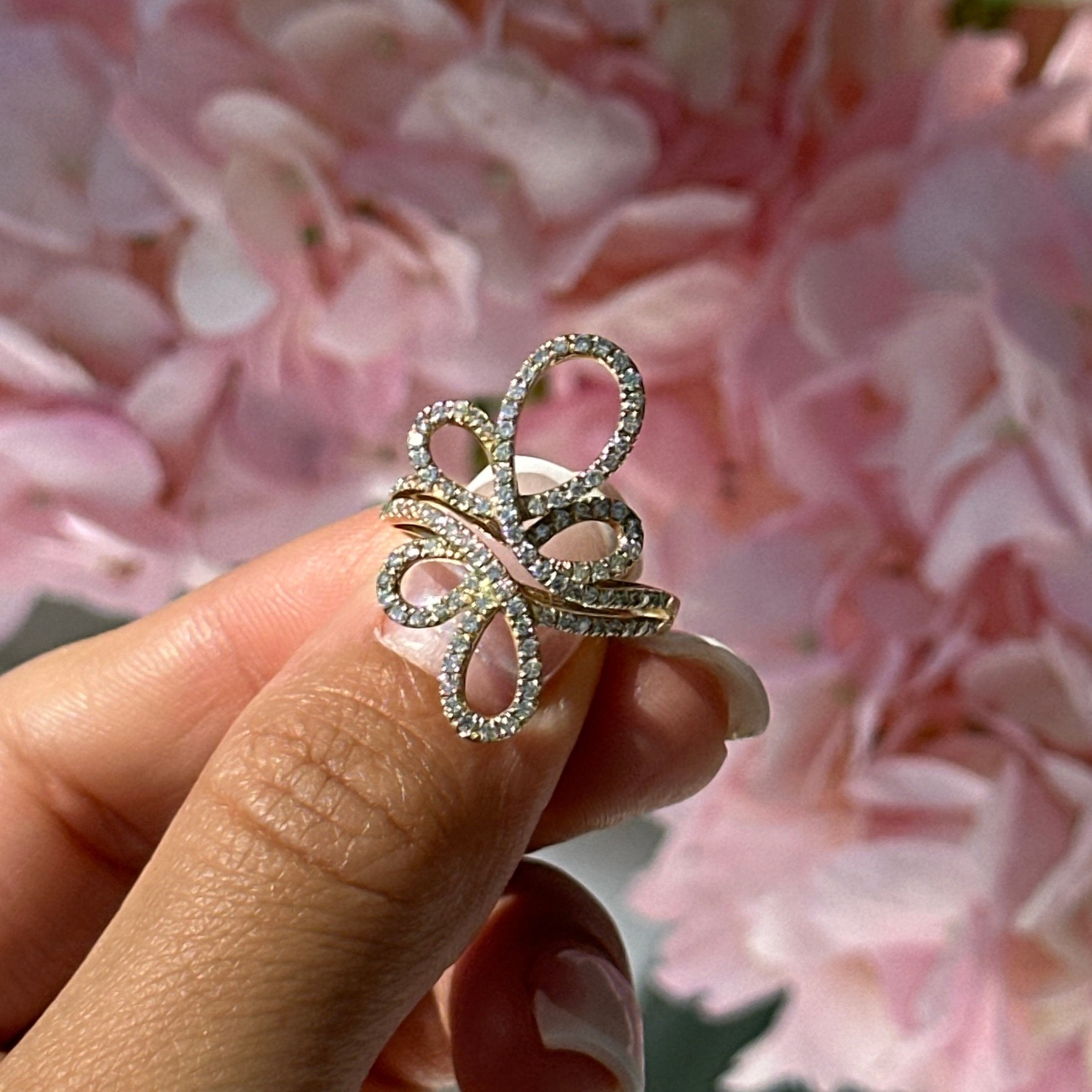 Abstract Diamond Flower Cocktail Ring in 14K Solid Yellow Gold - Elegant Statement Jewelry for Parties, Weddings & Special Occasions