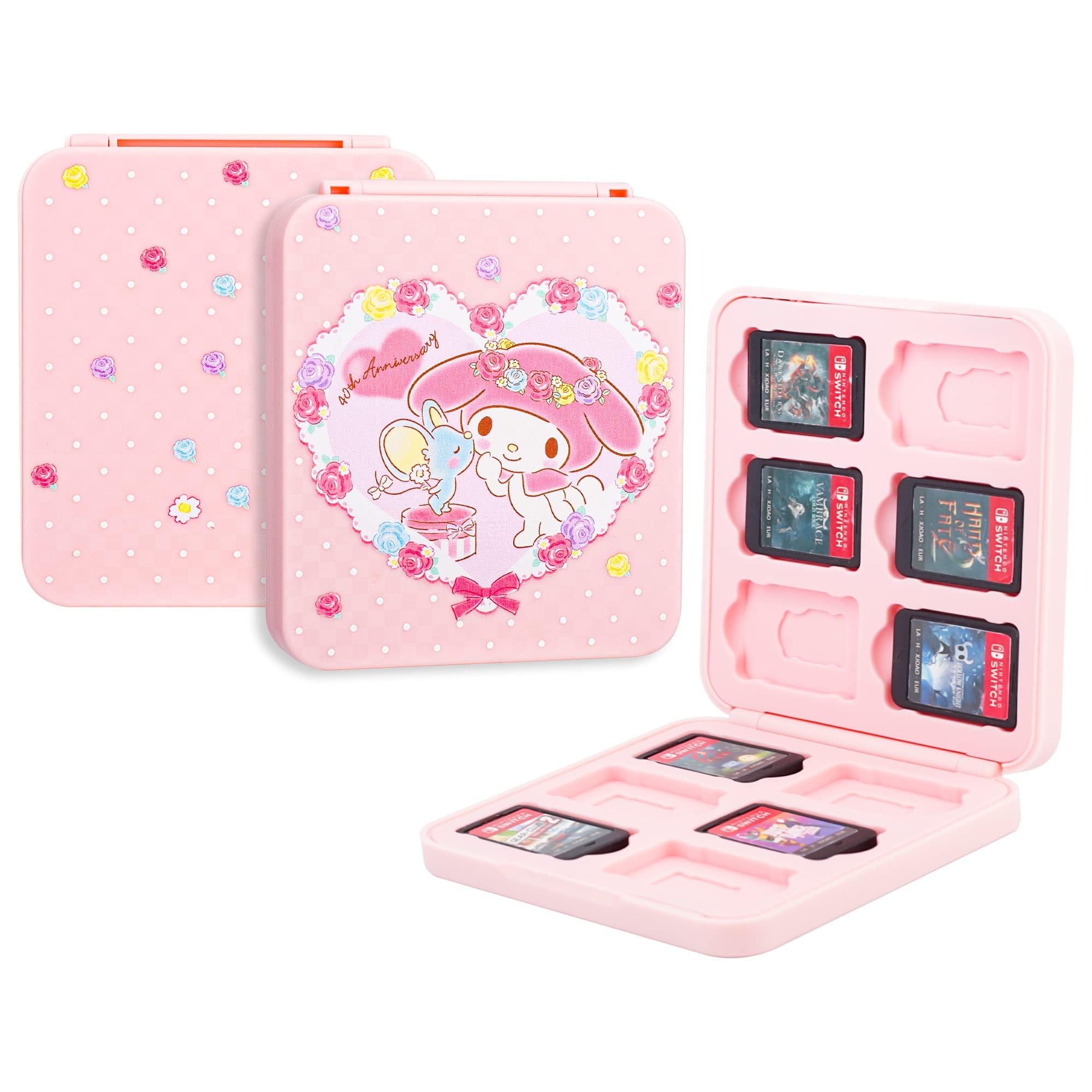 Pink Anime Nintendo Switch Case for Switch/OLED/Lite - Slim Game Holder with 12 Game Card & 12 Micro SD Card Slots - Cute Portable Storage Case for Girls - Perfect for Travel, Gaming Parties & On-the-Go Protection