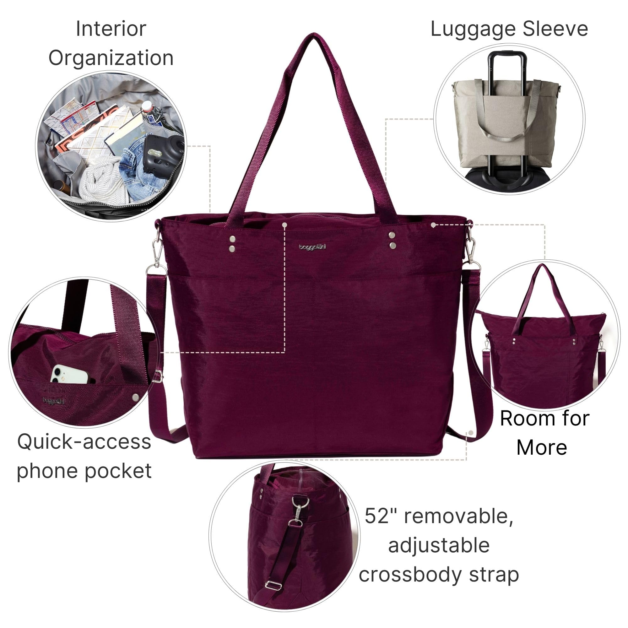 Stylish Large Nylon Tote Bag for Women - Lightweight Carryall Weekender with Zipper Top & Luggage Sleeve - Perfect for Travel, Beach, Work & Gym Essentials