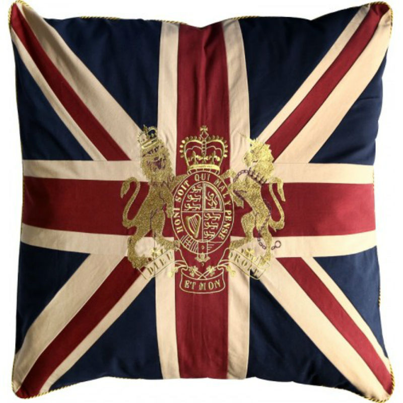 British Flag Pillow with Royal Crest - Union Jack Design for Home Decor, Sofa, Bedroom & Office Comfort