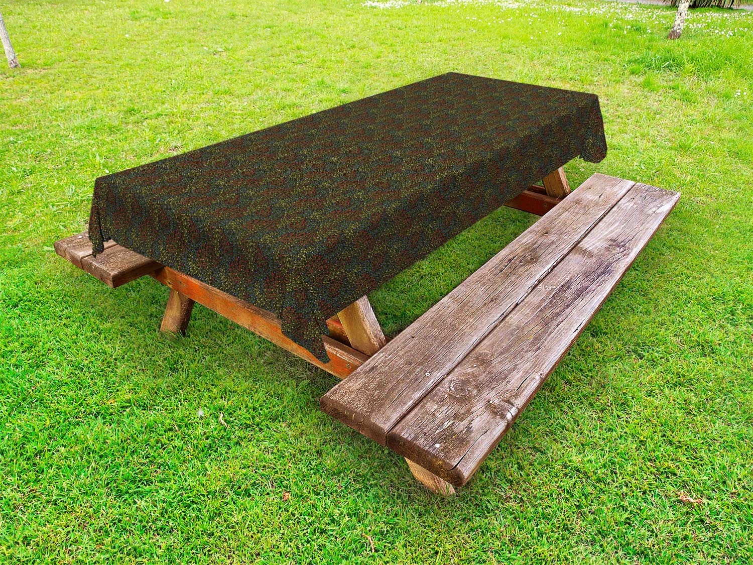 Ambesonne Waterproof Outdoor Tablecloth - Tropical Wildlife Flower Silhouettes Forest Design, Washable Picnic Table Cover 58x104 Inches, Royal Blue & Army Green - Perfect for Garden Parties, BBQs, and Outdoor Dining