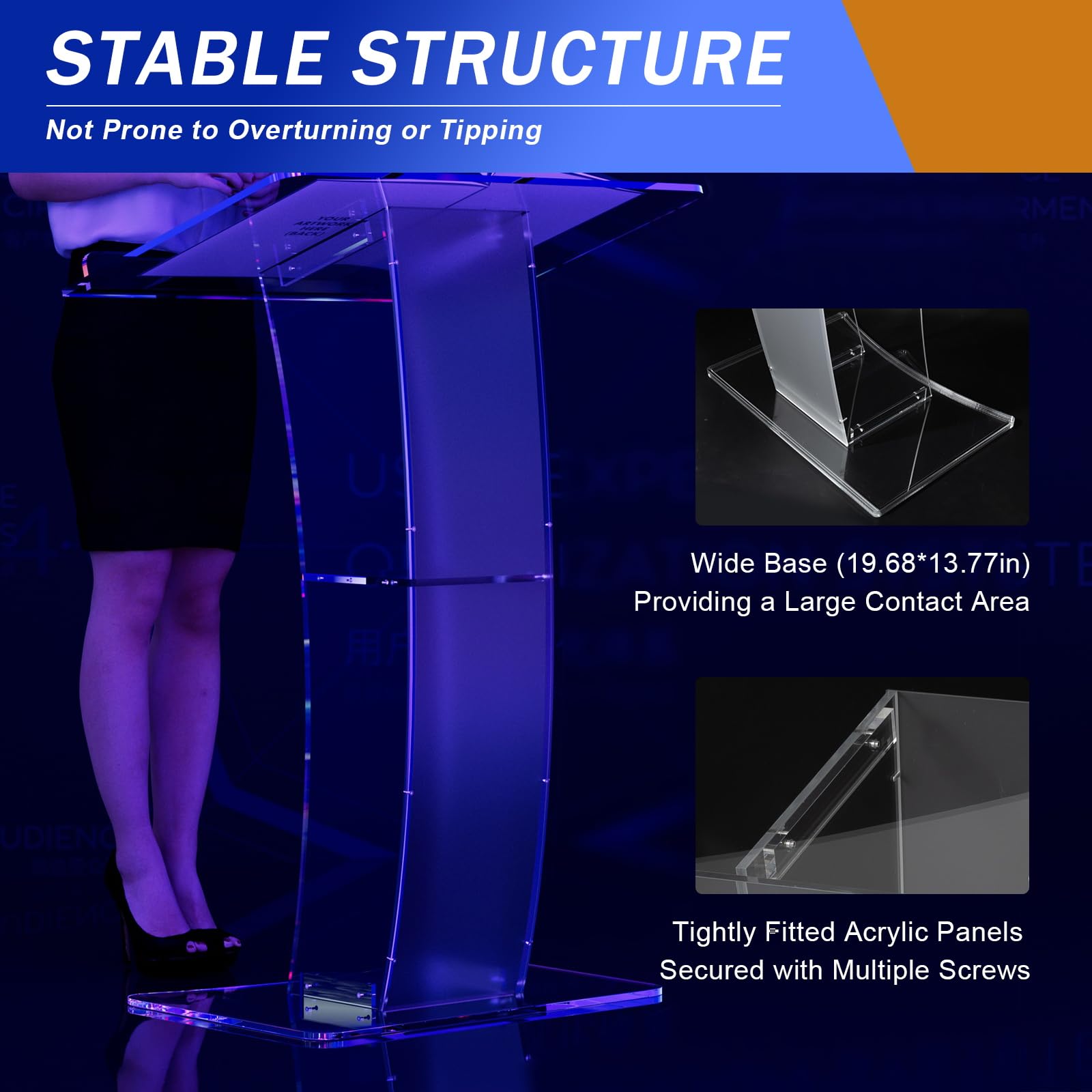 Acrylic Slanted Speaker Podium Lectern - Curved Plexiglass Transparent Pulpit for Church, Lectures, Recitals & Presentations | Perfect for Classrooms, Conferences & Worship Services