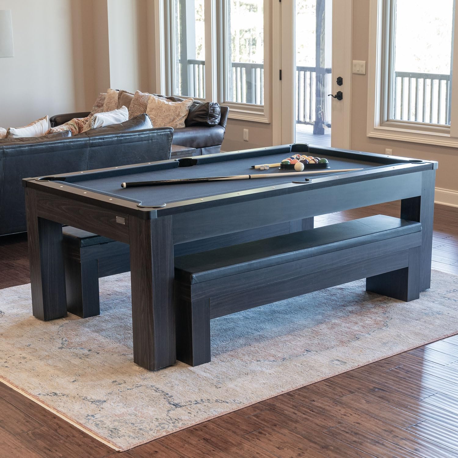 New York Nights 7 Ft Pool Table Set with Benches and Protective Top Cover | Professional Billiard Game Table for Home, Game Room, Bar & Entertainment Center