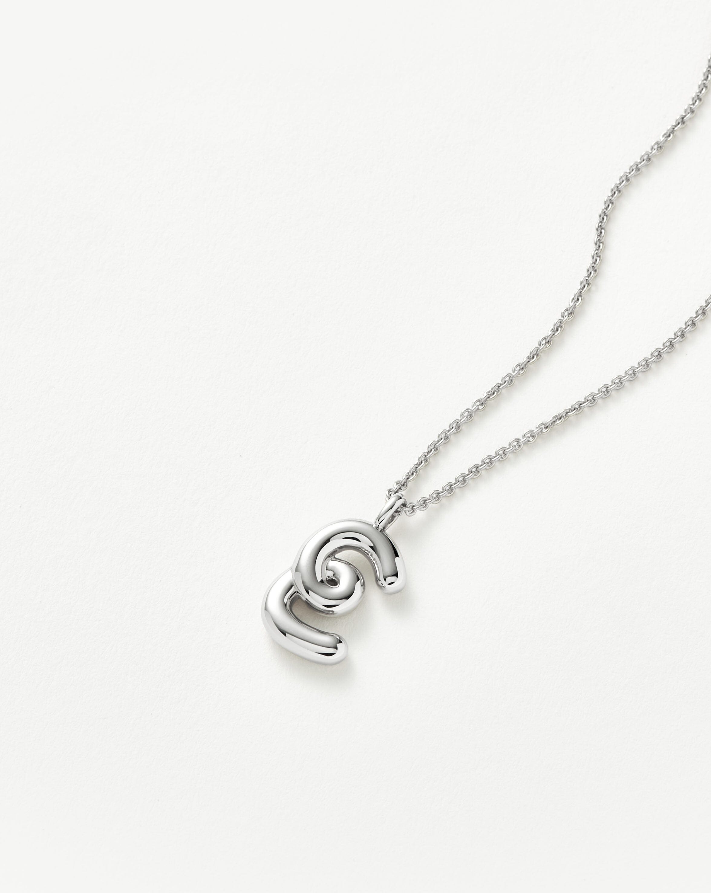 Personalized Sterling Silver Curly Molten Initial Pendant Necklace - Custom Monogram Jewelry for Women | Perfect Gift for Birthday, Anniversary & Valentine's Day