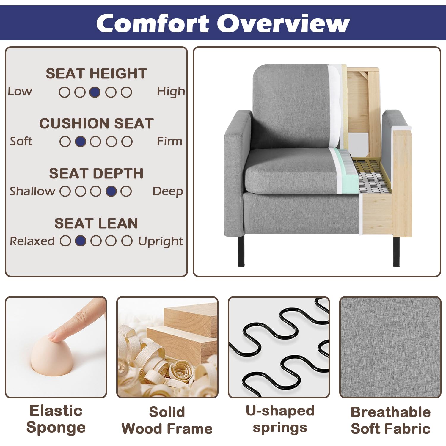 STHOUYN 2-Piece Fabric Accent Chair Set - Comfy Small Armchair for Living Room, Bedroom, Office & Reading Nook - Space-Saving Design in Light Grey - Perfect for Apartments, Dorms & Cozy Corners