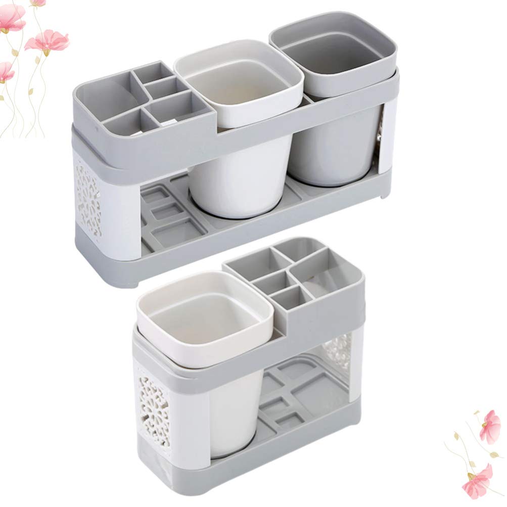 Cabilock Electric Toothbrush Holder Set - 2PCS Nordic Style Plastic Toothbrush Rack with Cup Shelf, Bathroom Storage Organizer for Couples & Home Use | Perfect for Countertop Organization and Small Space Saving