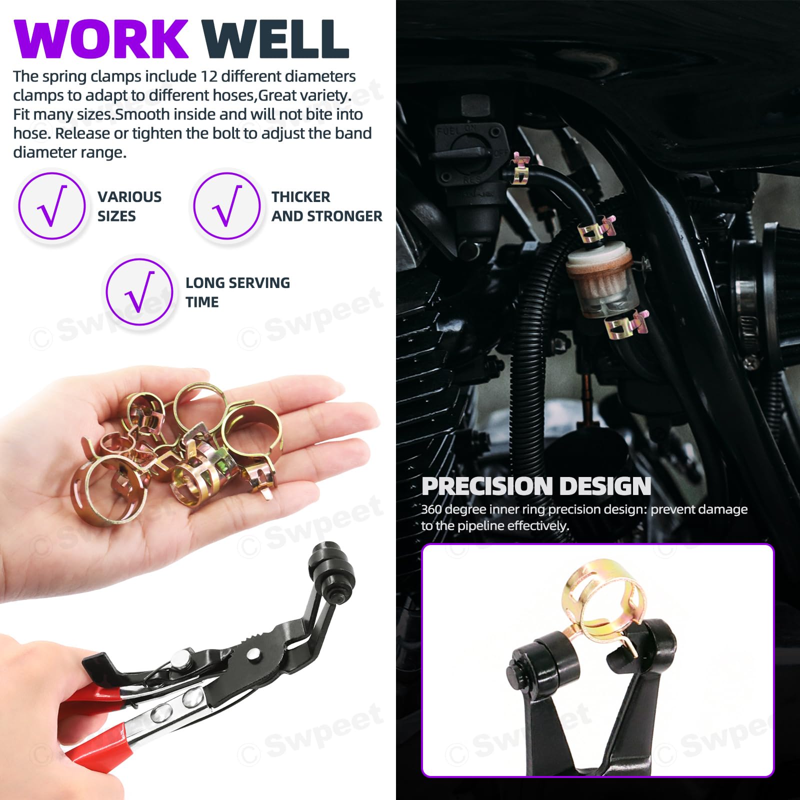 Swpeet 122Pcs Hose Clamps Kit 7-22mm with Pliers - for Fuel, Vacuum & Air Pipes
