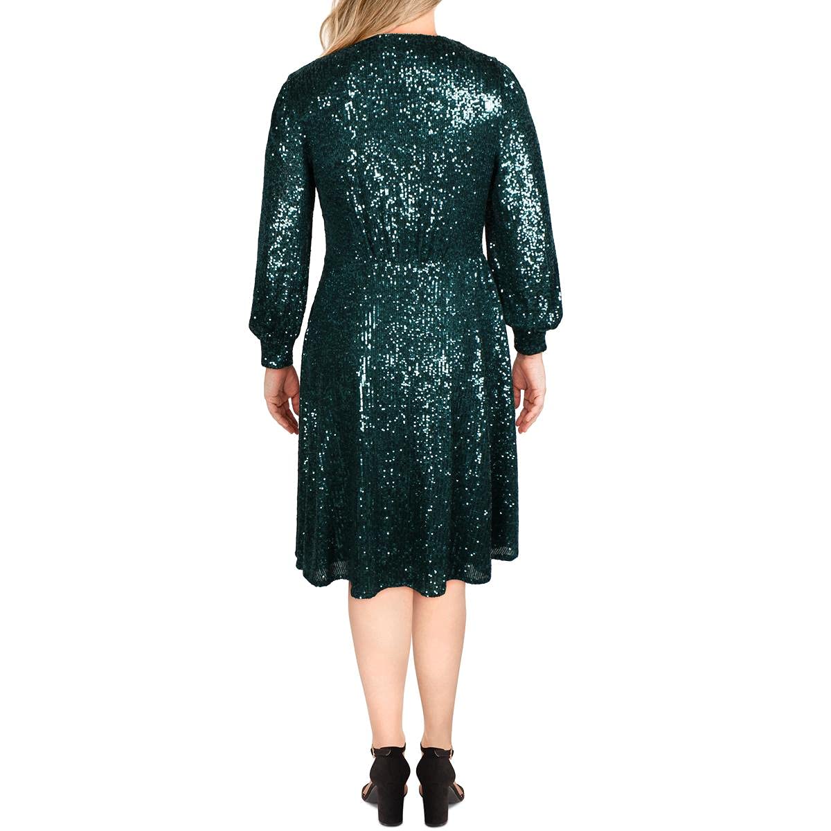 TAHARI Women's Long Sleeve Sequin Wrap Dress - Elegant Evening Gown for Parties, Weddings & Special Occasions