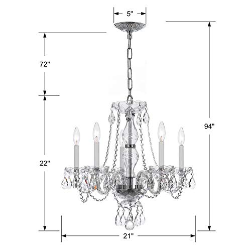 5-Light Spectra Crystal Chandelier with Polished Chrome Finish - Elegant Traditional Lighting for Dining Room, Living Room, or Entryway