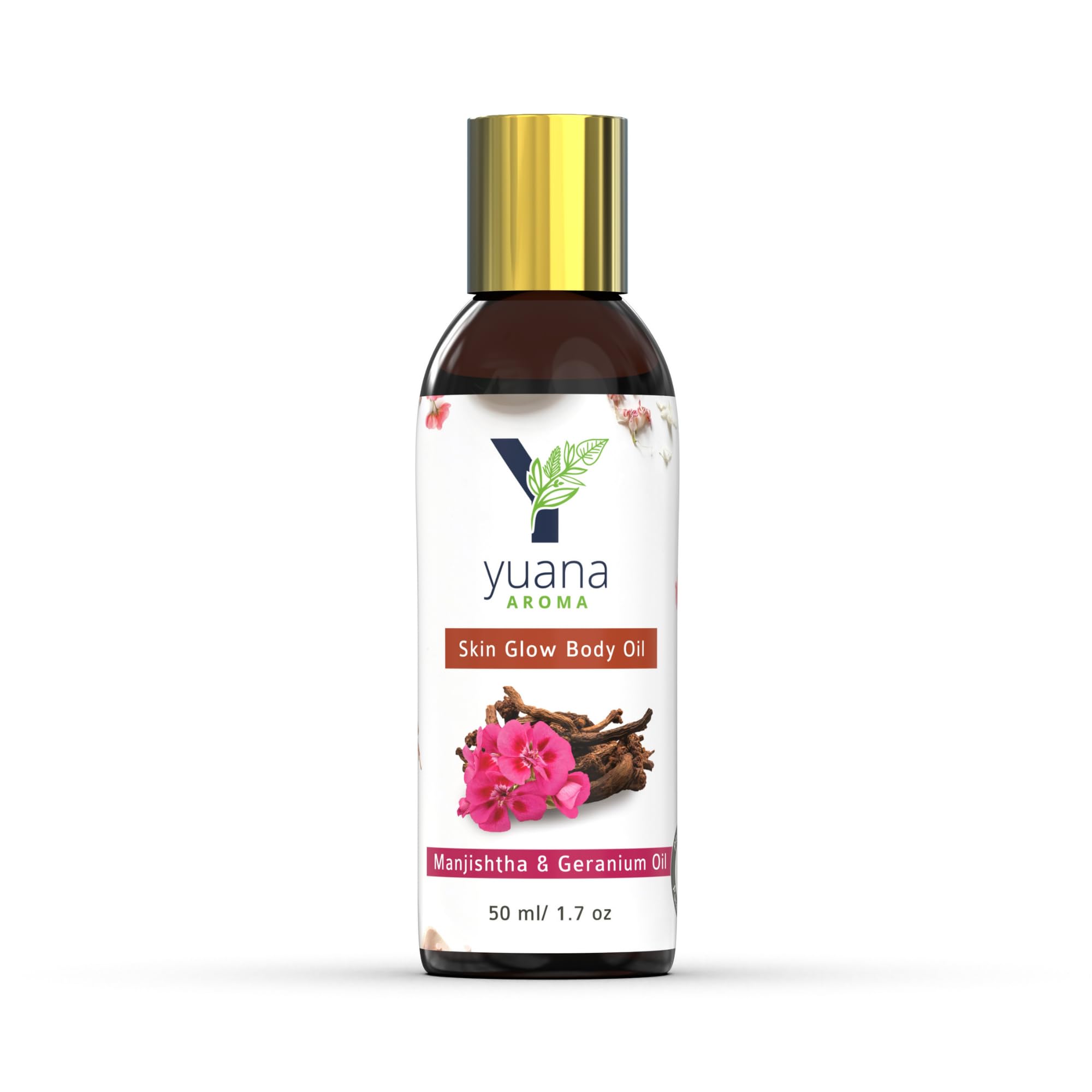Yuana Aroma Glow Body Oil - 100% Natural Manjishtha & Geranium Oil for Hydrating Dry Skin, Restoring Glow & Firmness, Even Skin Tone | 50ml | Perfect for Daily Moisturizing, Massage & Aromatherapy