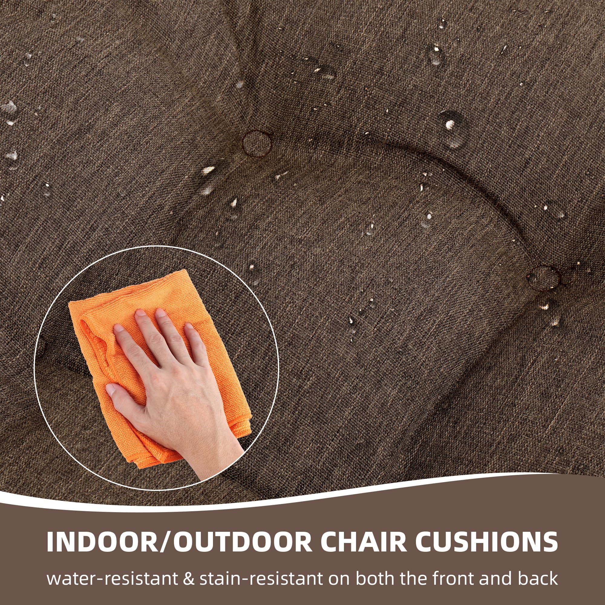 RACE LEAF 19x19 Inch Brown Patio Chair Cushions Set of 2 - Waterproof Olefin Outdoor/Indoor Seat Pads for Porch, Deck, Garden & Poolside - Replacement Cushions for Patio Furniture & Dining Chairs - Perfect for Backyard Lounging & Outdoor Entertaining