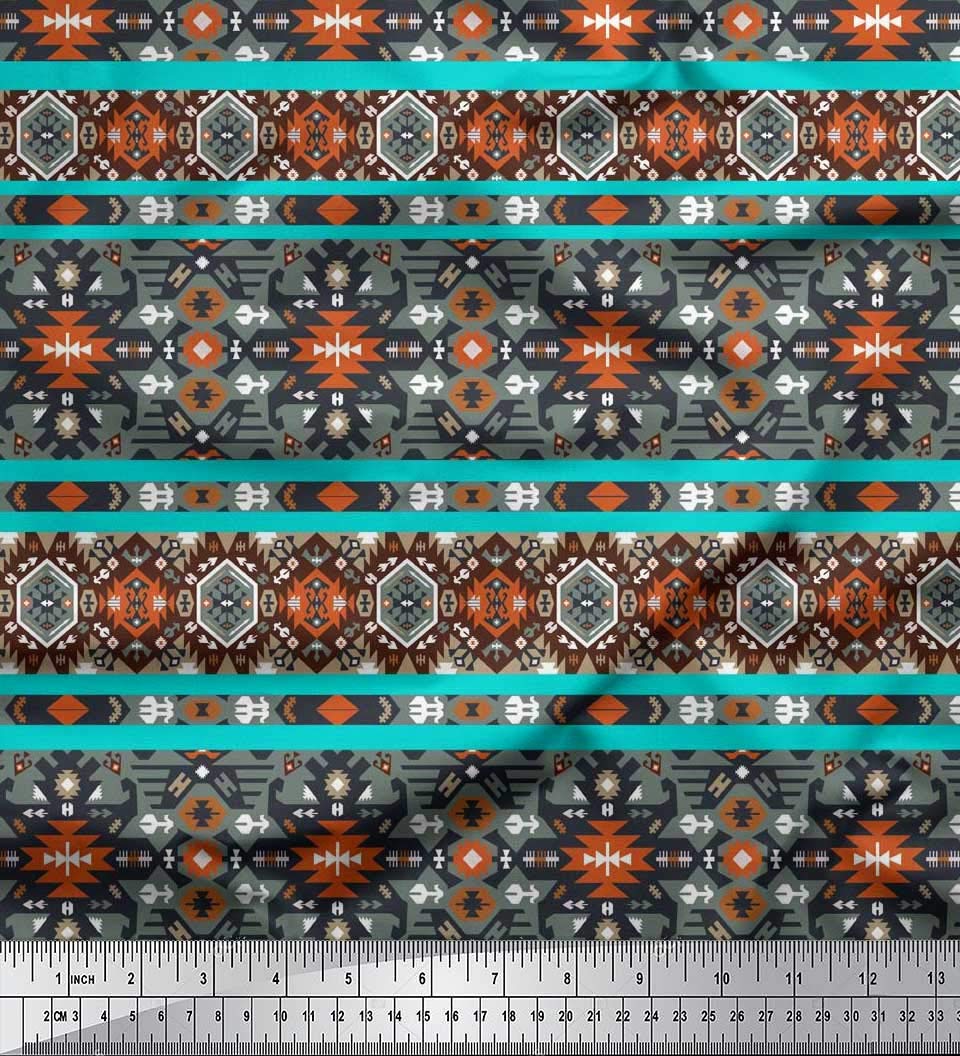 Soimoi Moss Georgette Brown Fabric by The Yard - 42 Inch Wide Aztec Southwestern Printed Fabric for Dresses, Curtains & Home Decor | Timeless Aztec-Inspired Patterns