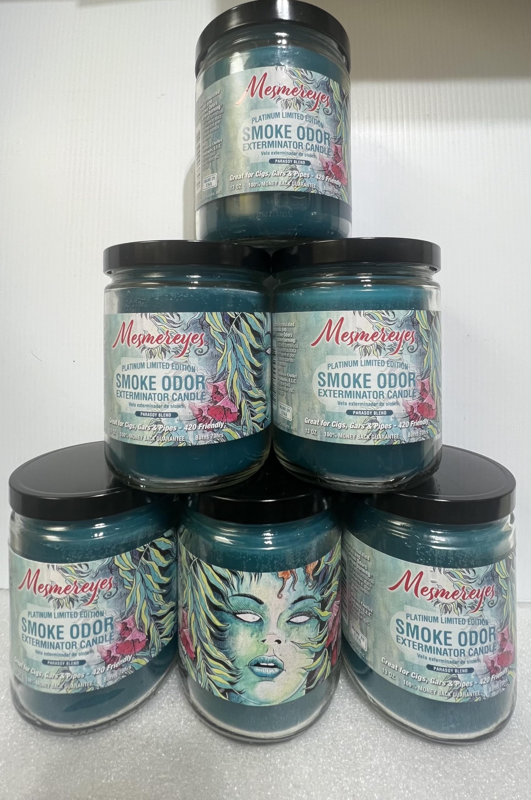 Smoke Odor Eliminator Candle - 13 oz Jar (Set of 6) | Mesmereyes Scented Candles for Home, Car & Office | Long-Lasting Air Freshener for Smoke, Pet & Cooking Odors