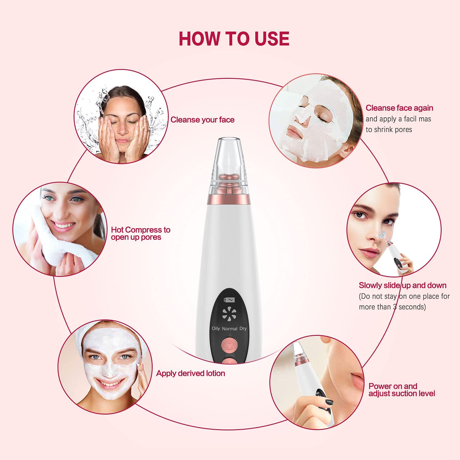 Blackhead Remover Pore Vacuum - 3 Modes, 5 Probes, USB Rechargeable for Clear Skin