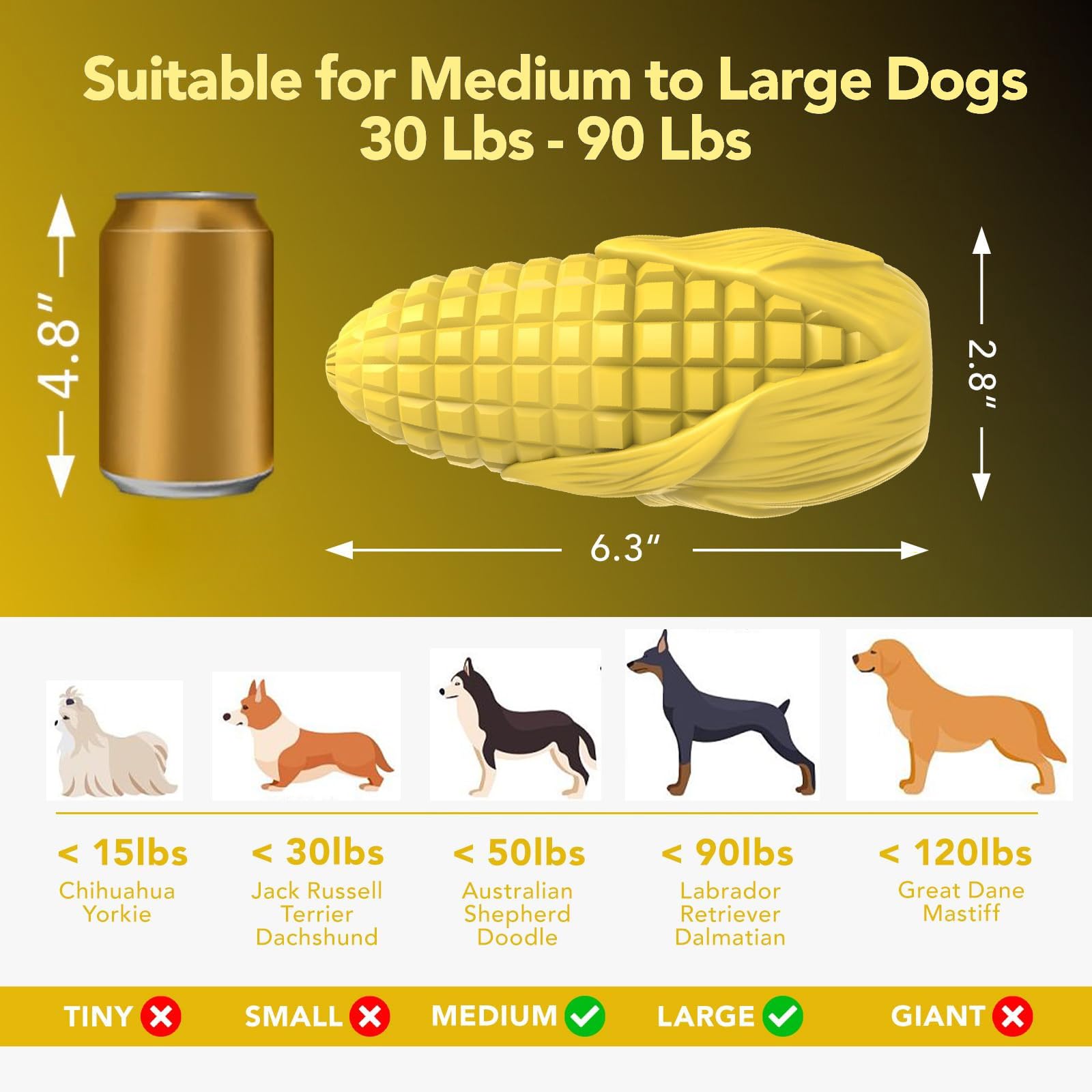 Indestructible Dog Chew Toys for Aggressive Chewers - Durable Squeaky Interactive Corn Stick Toy for Medium & Large Breed Dogs - Teeth Cleaning Chew Toy (Yellow) - Perfect for Playtime, Training & Dental Health