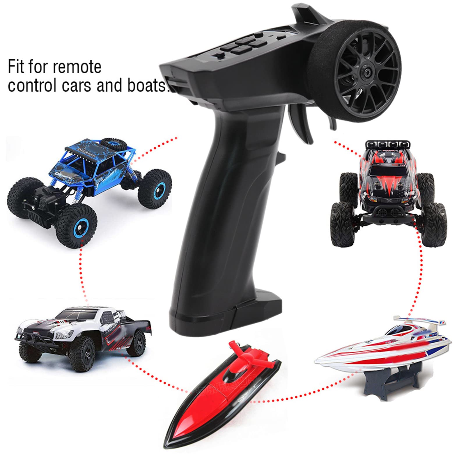 RC Boat Remote Control Transmitter with Trim Adjustment & Low Battery Warning for RC Cars/Boats - Perfect for Hobbyists & Outdoor Water Racing Enthusiasts